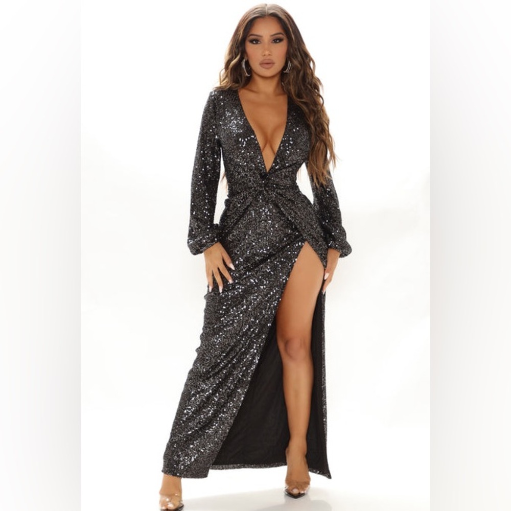Fashion Nova Black Sequin Long Sleeve Dress